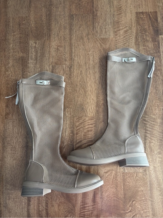 Shoes - NEW! Taupe Mesh Mid-Calf Women's Boots with Heel